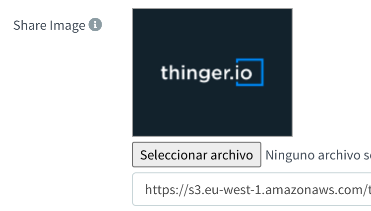 Brand settings, Share Image: a preview of the image, a file picker button and the image URL